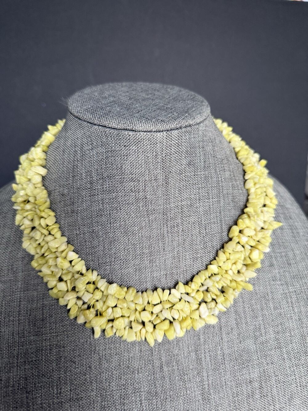 Semi Precious Stone Collar Choker Yellow 18” Chunky Boho Coastal Festival Artsy